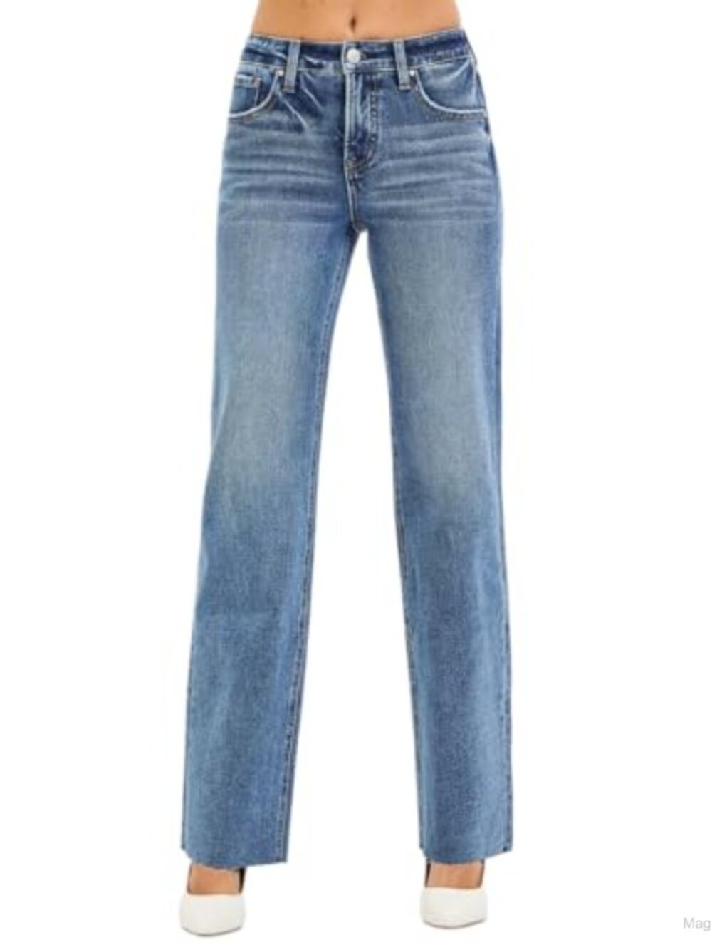 Risen Tummy Control Jeans 4 Way Stretch Mid Rise Straight Leg Pants